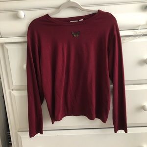 Burgundy longsleeve w butterfly on front